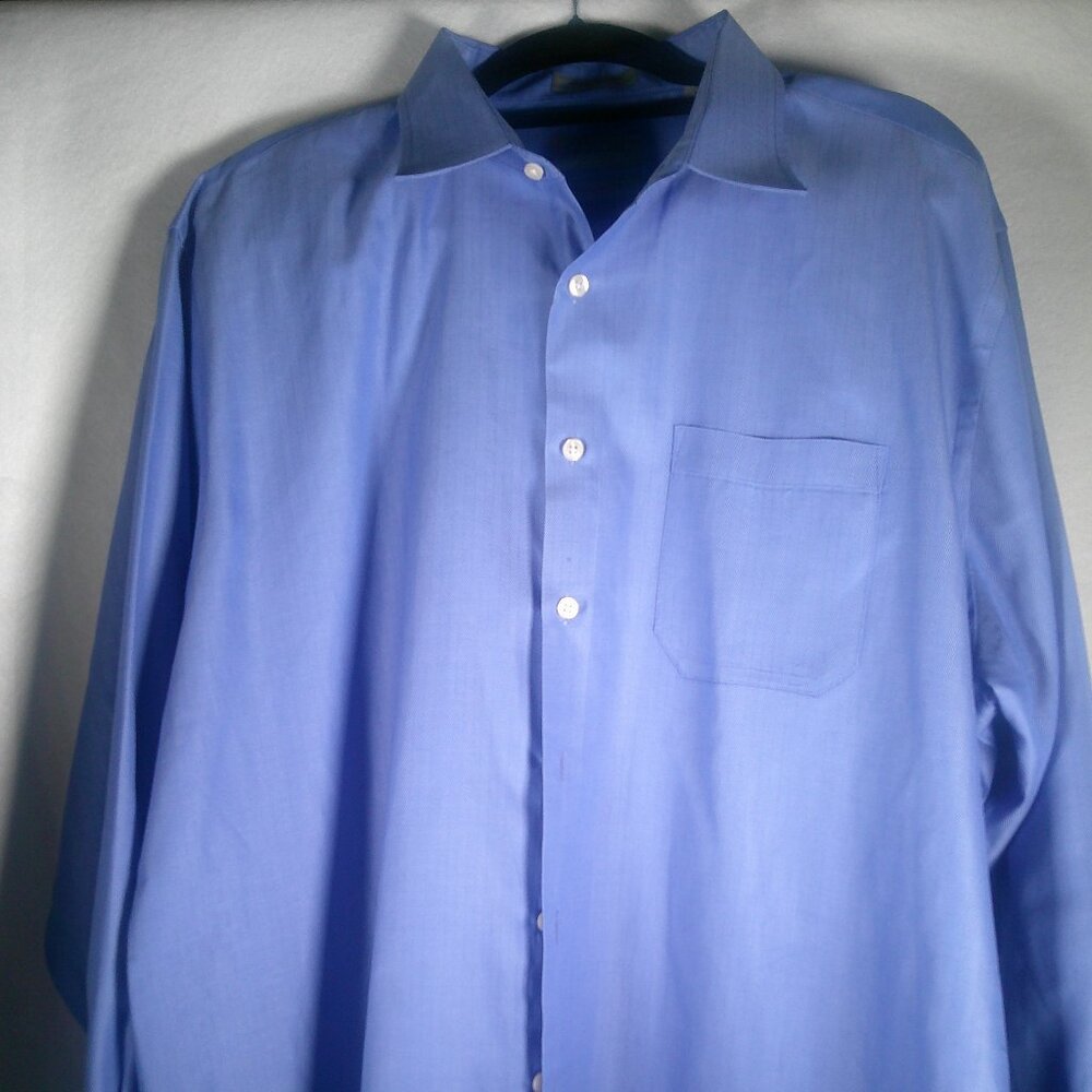 John W. Nordstrom Dress Shirt Mens Blue Herringbone 100% Cotton Size 18/36
